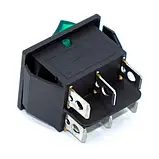 Перемикач клавішний KCD2-202N c підсвічуванням 220V (N) ON-ON 6 Pin, Зелений, Чорний, фото 3