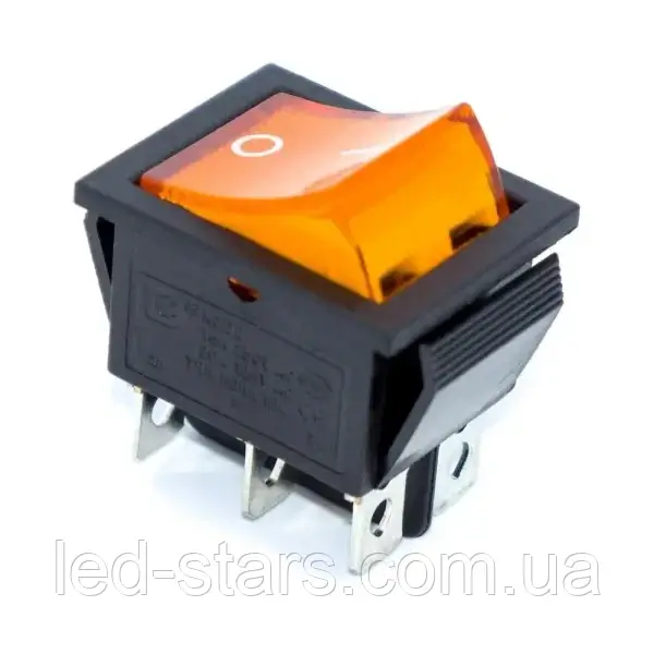 Перемикач клавішний KCD2-202N c підсвічуванням 220V (N) ON-ON 6 Pin, Жовтий, Чорний, фото 1