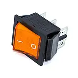 Перемикач клавішний KCD2-202N c підсвічуванням 220V (N) ON-ON 6 Pin, Жовтий, Чорний, фото 2