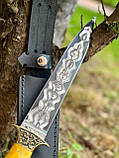 Ексклюзивний кортик ручної роботи з дамаської сталі «Герой #3» зі шкіряними піхвами., фото 2
