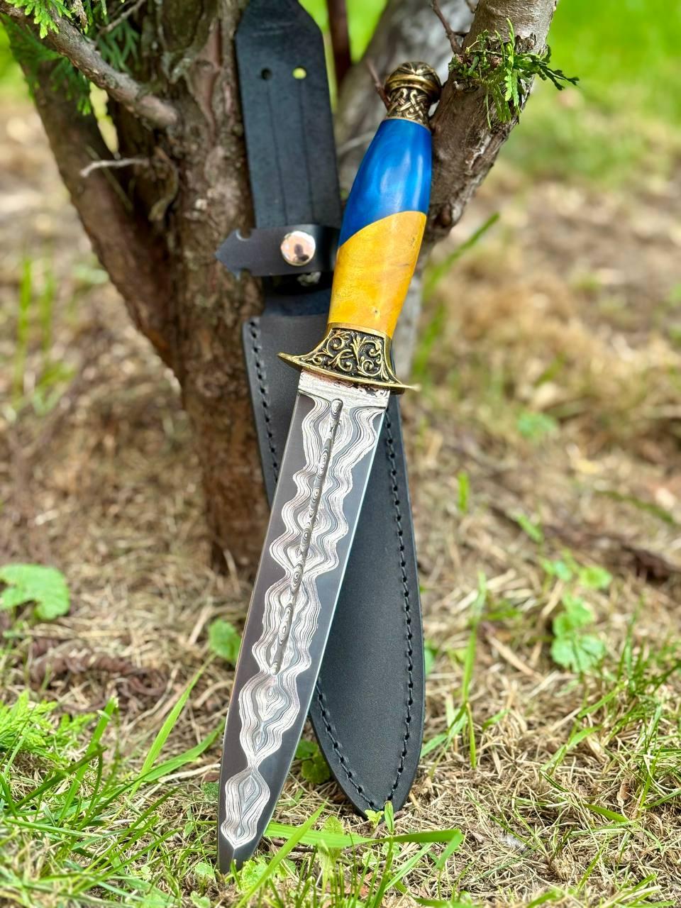 Ексклюзивний кортик ручної роботи з дамаської сталі «Герой #3» зі шкіряними піхвами., фото 1