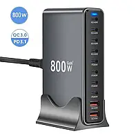 Зарядний пристрій YMX 800W, GaN, PD3.1 140W, QC3.0 30 W для телефонів, ноутбуків, 10 портів USB+Type-C,