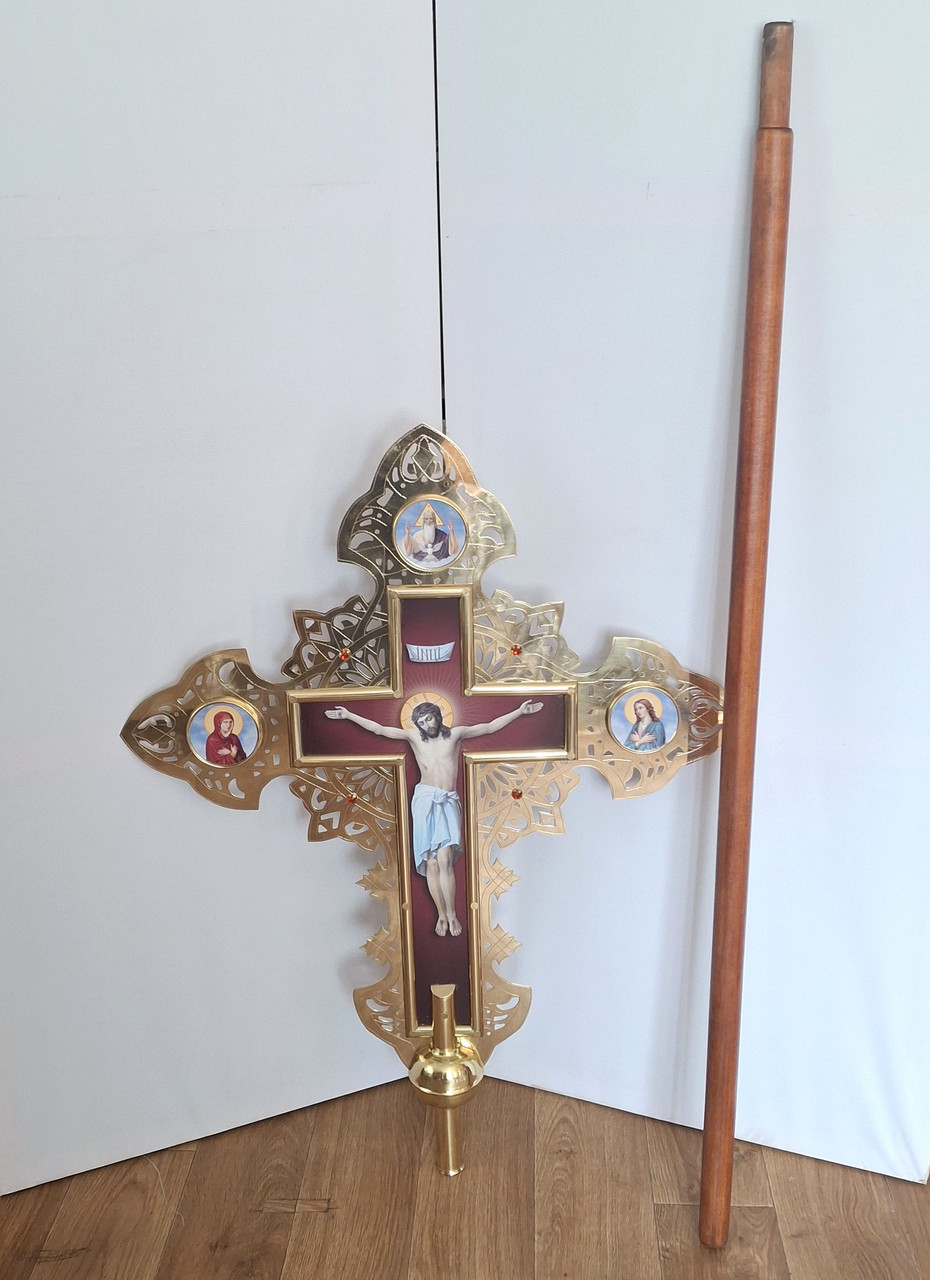 Запрестольний хрест з камінням великий (держак в комплекті)