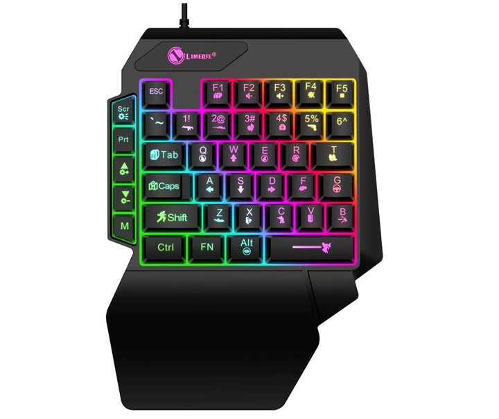 Одноручна ігрова клавіатура Limeide GK103S з RGB підсвічуванням, 35 клавіш, дротова, USB, для ПК, ноутбука, смартфона