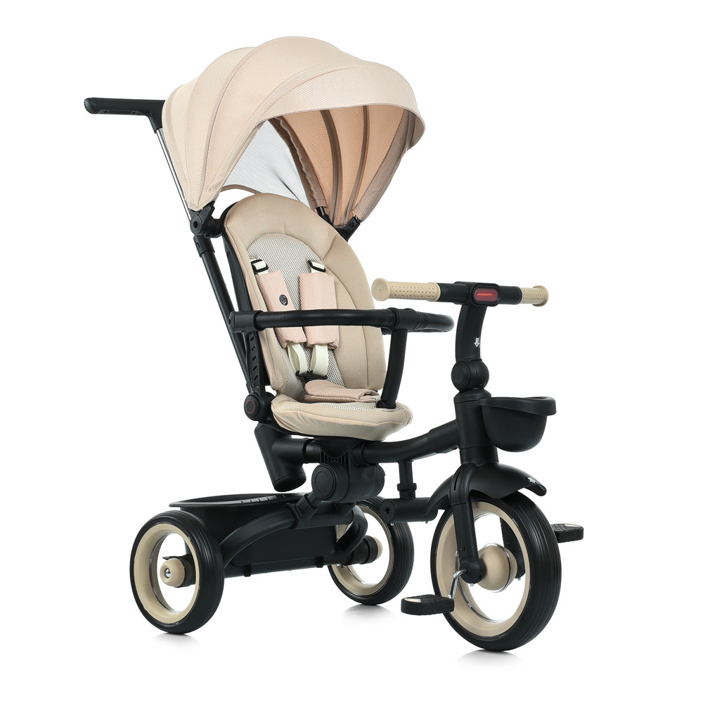 Велосипед MT 1038 Beige 3 колеса EVA, поворот., складний, батьків. ручка, багажник, кошик, бежевий.