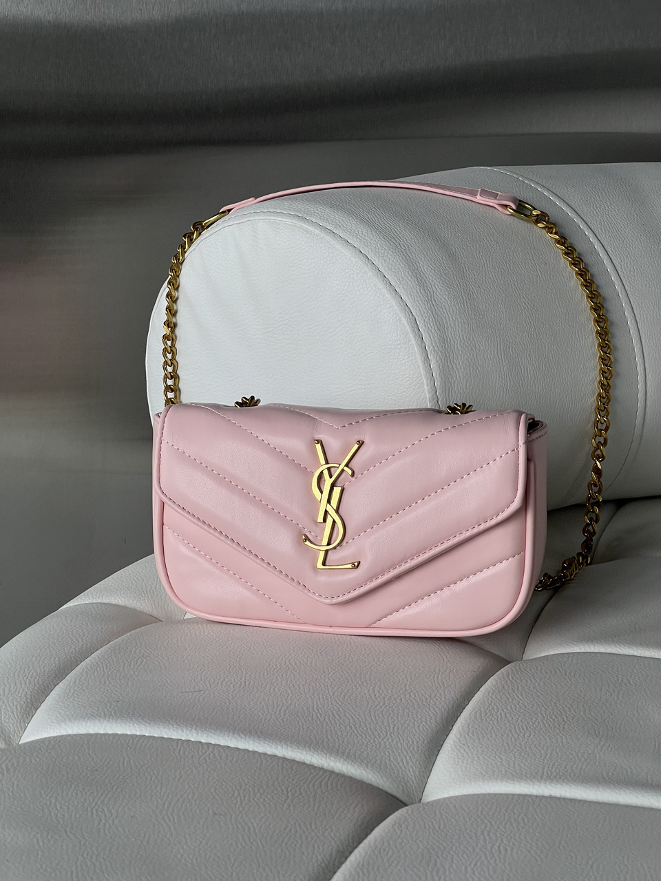 Жіноча сумка Yves Saint Laurent Loulou leather bag через плече рожевий Лоран Small size, фото 1