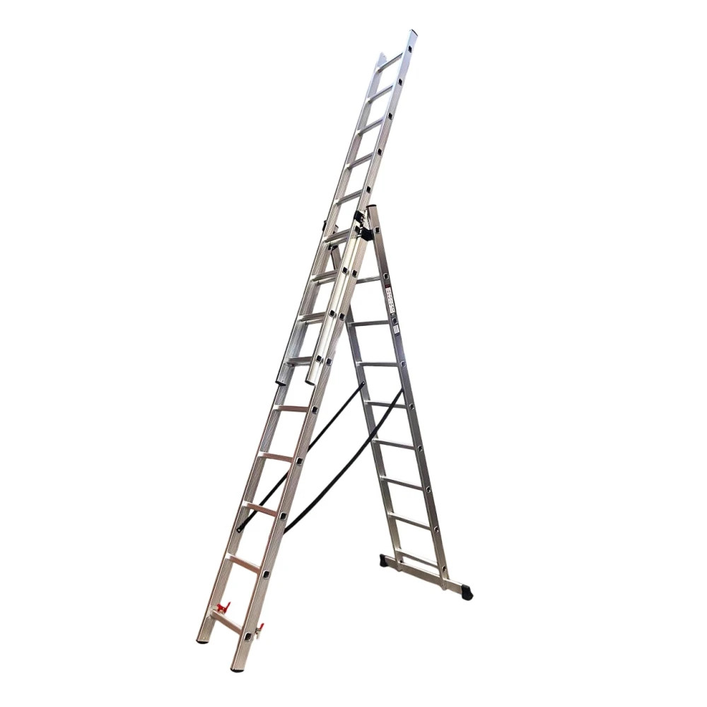 Алюмінієва трисекційна драбина GTM KME309 3x9 щаблів 2.45-5.69м, фото 1