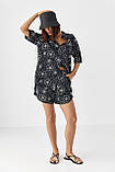 Літній квітковий жіночий костюм із шортами та сорочкою чорний розмір S M, Нове, фото 2