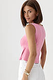 Трикотажний розкльошений жіночий топ рожева ошатна майка під піджак кроп топ на літо, фото 3