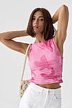 Сітчаста жіноча майка з принтом квітів рожевий топік жіночий літній в сітку розмір М, фото 2