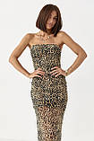 Літнє облягаюче жіноче плаття міді сітка з відкритими плечима леопардове плаття без бретелей турецьке, фото 4