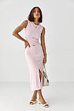 Облягаюча довга жіноча сукня міді без рукавів рожева турецька сукня в обтяжку, фото 6