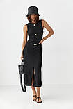 ООблягаюча довга жіноча сукня міді без рукавів чорна турецька сукня в обтяжку, фото 2