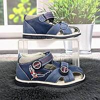 Босоніжки дитячі сандалі для хлопчика С.Луч сині із закритою п'ятою та носком 5847