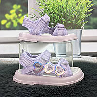 Босоніжки дитячі для дівчинки Фліп бузкові відкриті на липучках 5844