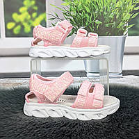 Босоніжки дитячі для дівчинки Башили рожеві текстильні з підсвічуванням 5845