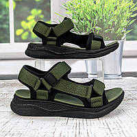 Босоніжки підліткові для хлопчика FDEK текстильні хакі на липучках 5849