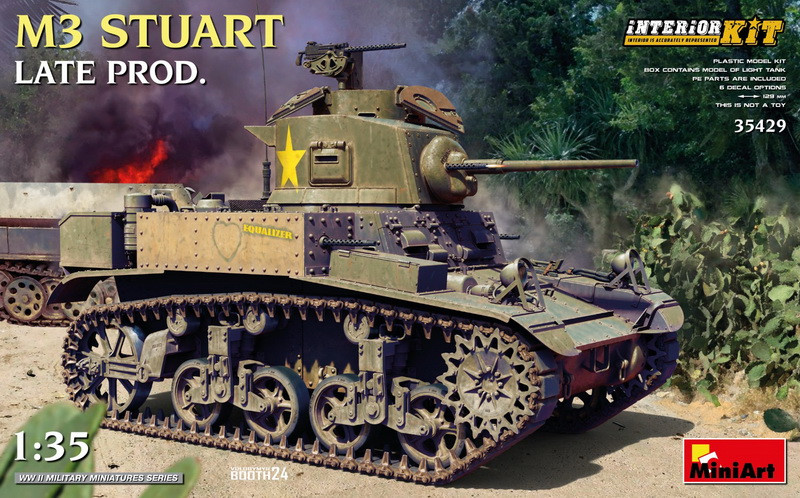 Пластикова модель 1/35 MiniArt 35429 амриканський танк M3 Stuart кінець випуску з інтерєром.