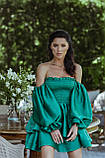 Жіноча атласна сукня з об'ємними рукавами та пишною спідницею з воланами, фото 8