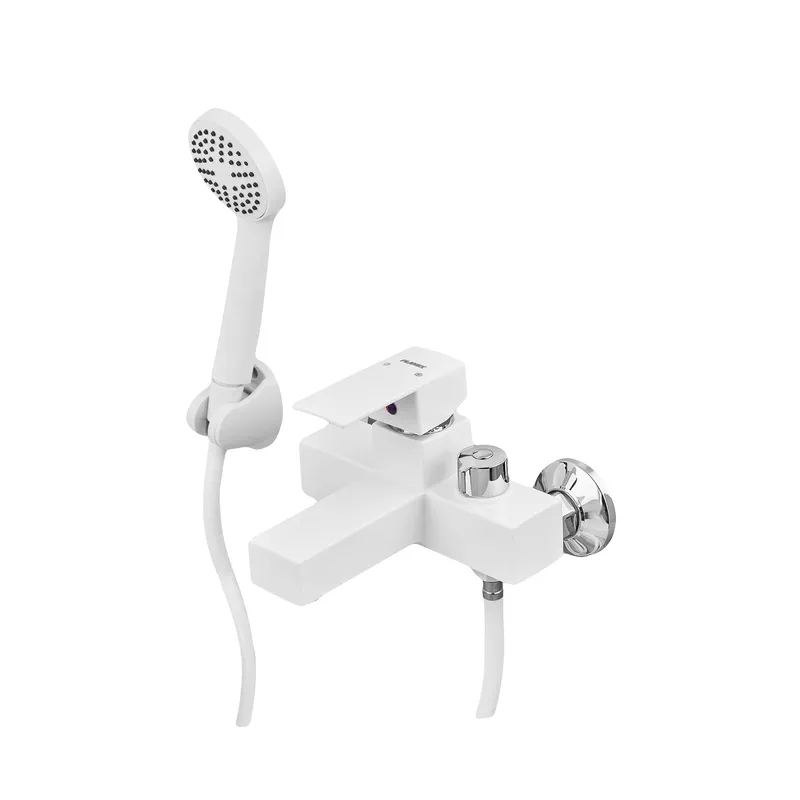 Змішувач для ванни Plamix Kubus-009 EURO SET White (з шлангом, лійкою та кронштейном) (PM0673), фото 1