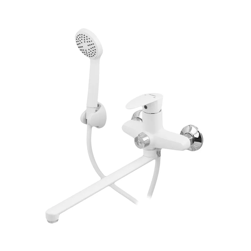 Змішувач для ванни Plamix Cezar-006 EURO SET White (з шлангом, лійкою та кронштейном) (PM0666), фото 1