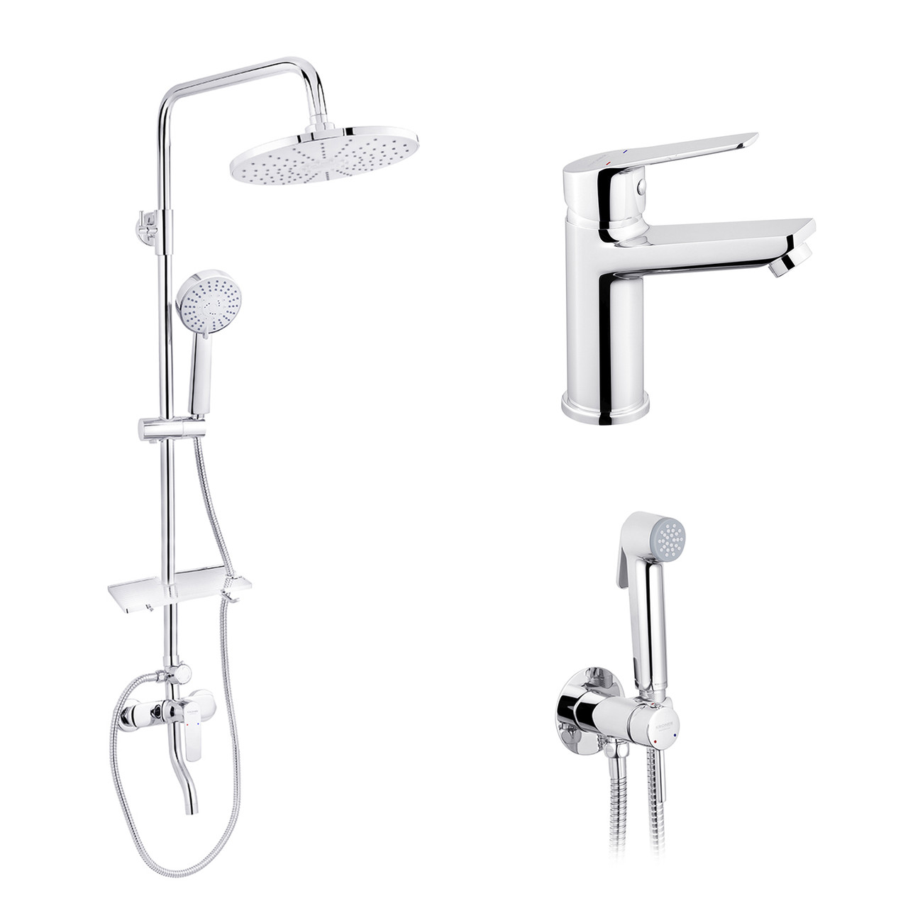 Набор 3 в 1 душова система Kroner Armada-C064K + змішувач Hagen-C010 + змішувач Bidet-C082, фото 1