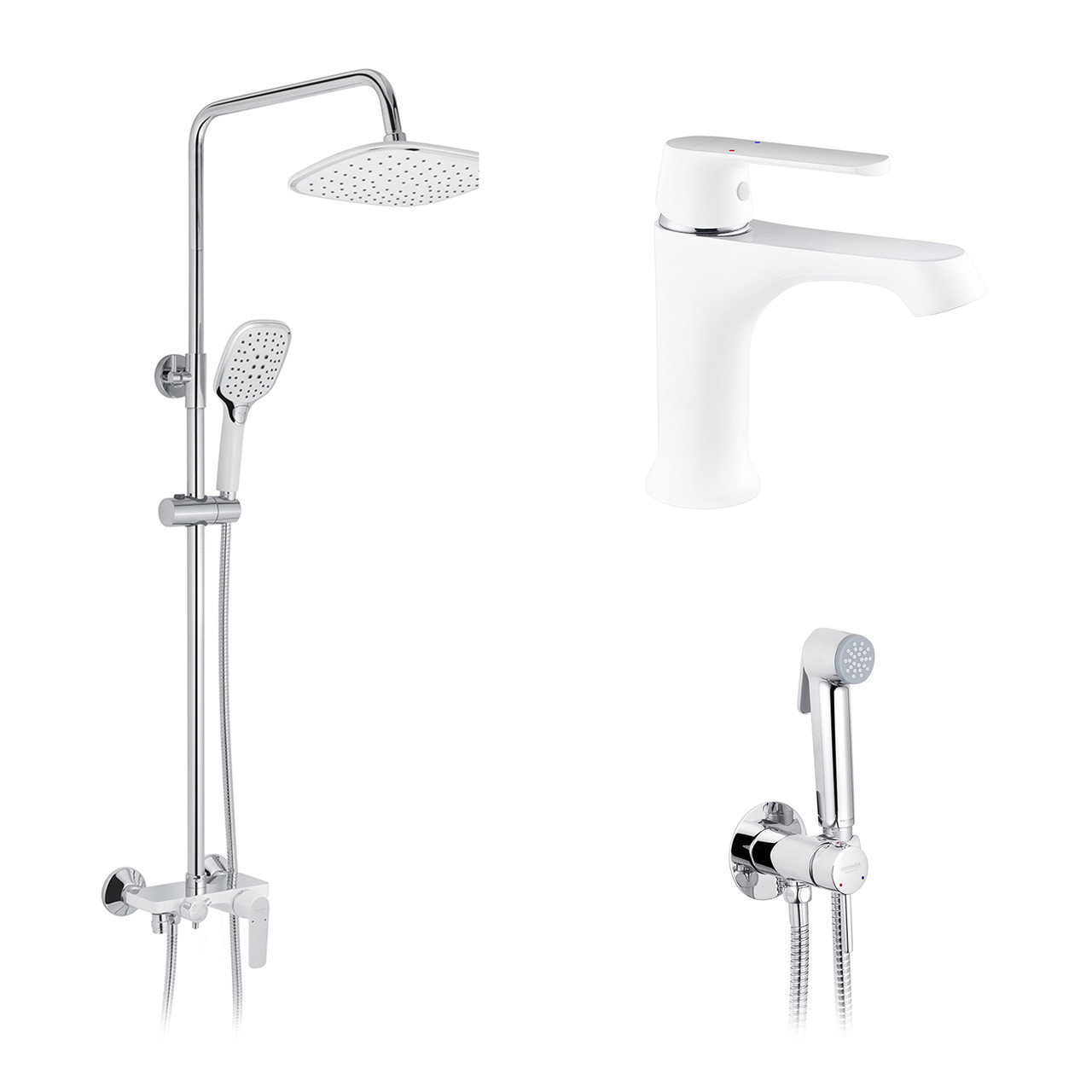 Набор 3 в 1 душова система Kroner Armada-W063 + змішувач Armada-W010 + змішувач Bidet-C082, фото 1