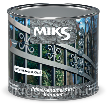 Грунт-емаль 3 в 1 з молоткова Miks HAMMER Графіт 0,65 кг, фото 3
