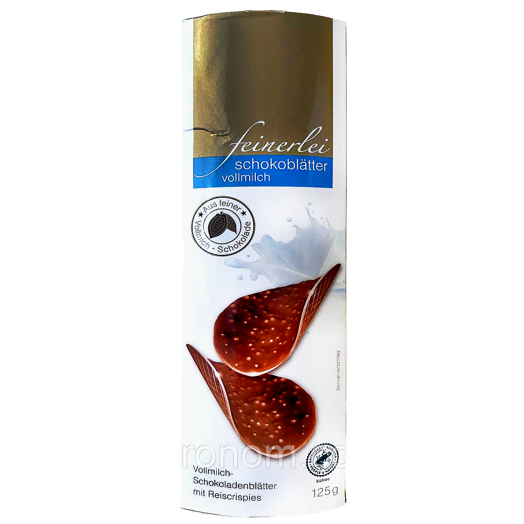 Шоколадні чіпси цільне молоко Файлайн Feinerlei schokoblätter vollmilch 125g 24шт/ящ (Код: 00-00017806), фото 1