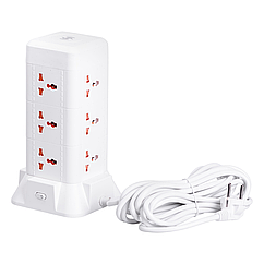 Мережевий фільтр подовжувач 4.8 м з лампою на 9 універсальних розеток 2 USB, 1 Type-C, бездротова зарядка Lugi