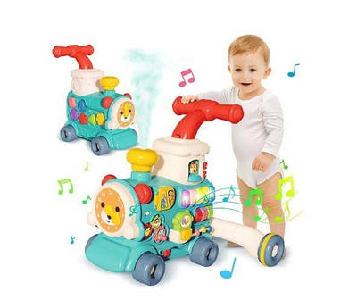 Музична каталка тренажер паровоз із піаніно світлом Інтерактивні ходунки з парогенератором сортерами та годинником малюкові