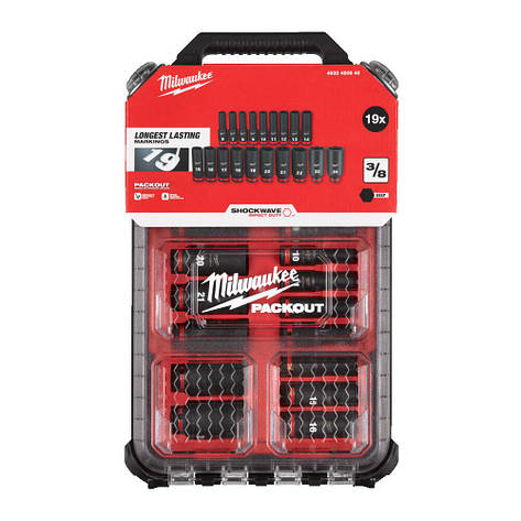 Подовжений набір ударних головок ShW 3/8" STD PACKOUT™ MILWAUKEE (19 шт), фото 1