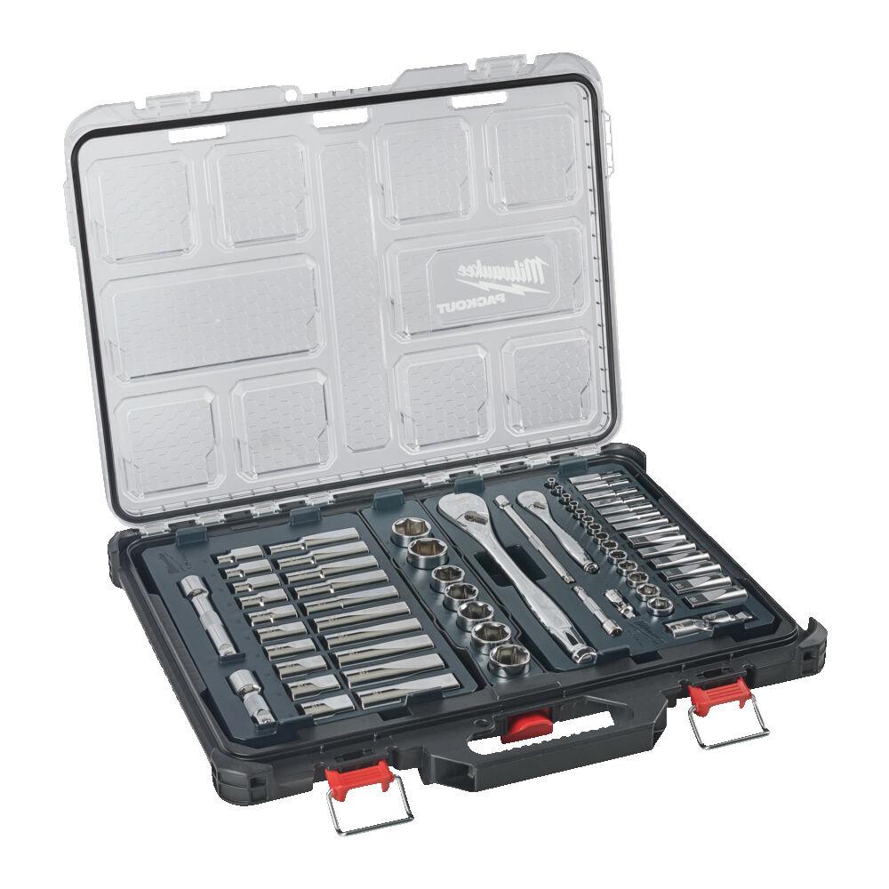Набор торцевых головок Milwaukee PACKOUT™ ½” + ¼” с воротком (63 шт)