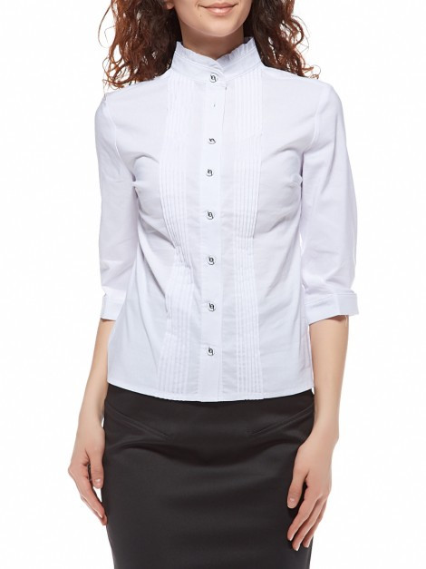 Блуза белая офисная с рукавом 3/4, воротник-стойка Р101