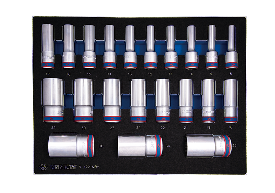 Набір подовжених торцевих головок 1/2" 12-гранних (21 шт., 08-36 мм) EVA в ложементі
