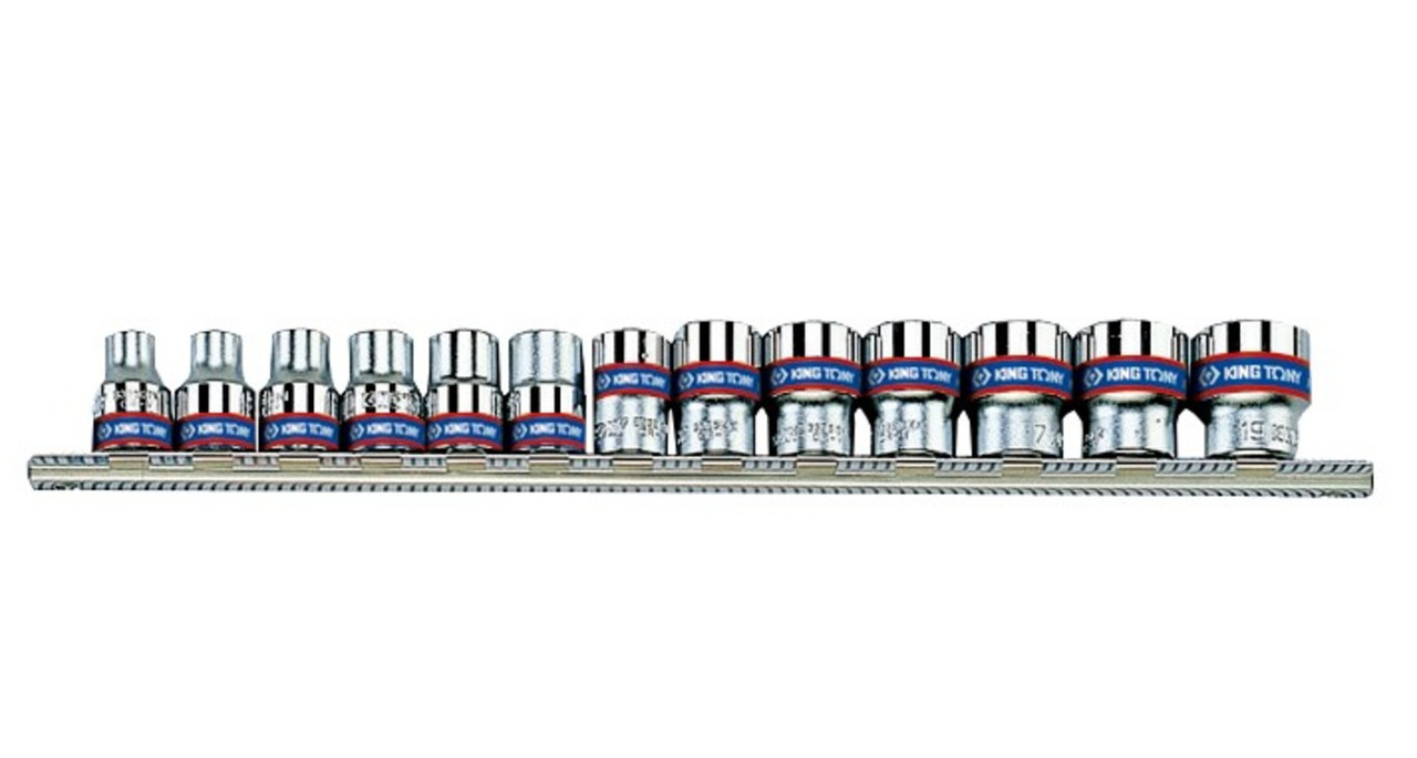 Набір 12-гранних головок 3/8" та 1/4" (13 шт.) на планці
