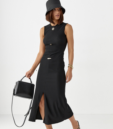 ООблягаюча довга жіноча сукня міді без рукавів чорна турецька сукня в обтяжку, фото 1