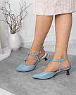 Жіночі шкіряні слінгбеки блакитні, каблук 5 см, фото 4