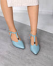 Жіночі шкіряні слінгбеки блакитні, каблук 5 см, фото 7