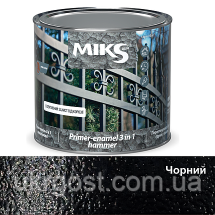 Грунт-емаль 3 в 1 з молоткова Miks HAMMER Чорний 2 кг, фото 1