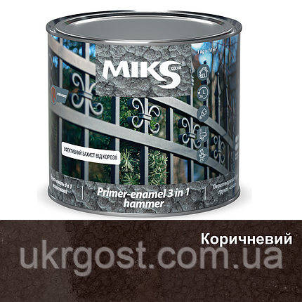 Грунт-емаль 3 в 1 з молоткова Miks HAMMER Коричневий 2 кг, фото 1