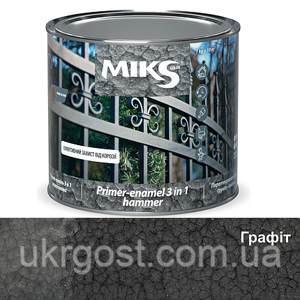 Грунт-емаль 3 в 1 з молоткова Miks HAMMER Графіт 0,65 кг, фото 1
