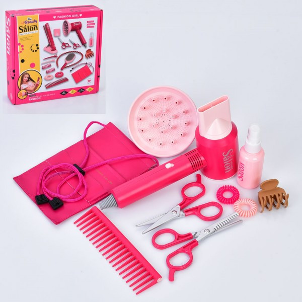Дитячий ігровий набір перукаря 181-10, набір аксесуарів, фен 22 см-повітря, ножиці, гребінець, сумка, фото 1