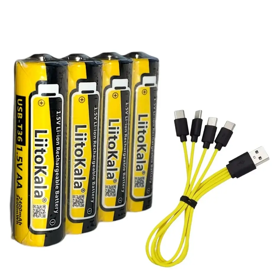 Акумулятори 4шт. АА LiitoKala Li-ion R6 2400mAh USB-T36 1.5V 14500 + кабель (Жовтий), фото 1