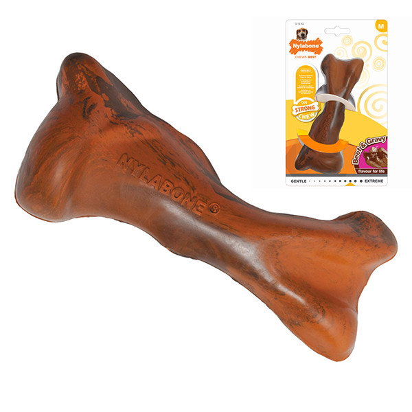Nylabone Strong Chew Rubber Bone Beef with Gravy НІЛАБОН БІФ КІСТКА жувальна іграшка для собак, смак яловичини з підливою, фото 1