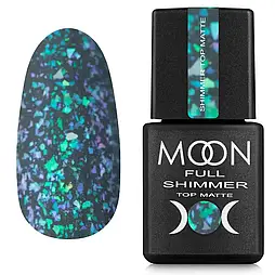 Топ матовий для гель-лаку Moon Full Shimmer Top, №1033, прозорий з зеленою поталлю, 8 мл