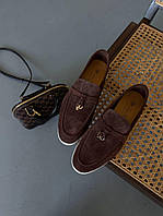Жіночі повсякденні лофери Loro Piana Loafers Brown (коричневі) стильні повсякденні туфлі LR01 Лоро Піана
