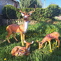 Комплект садових фігур №6 Олень великий з рогами та 2 косулі, садово-паркові фігури з полістоуну