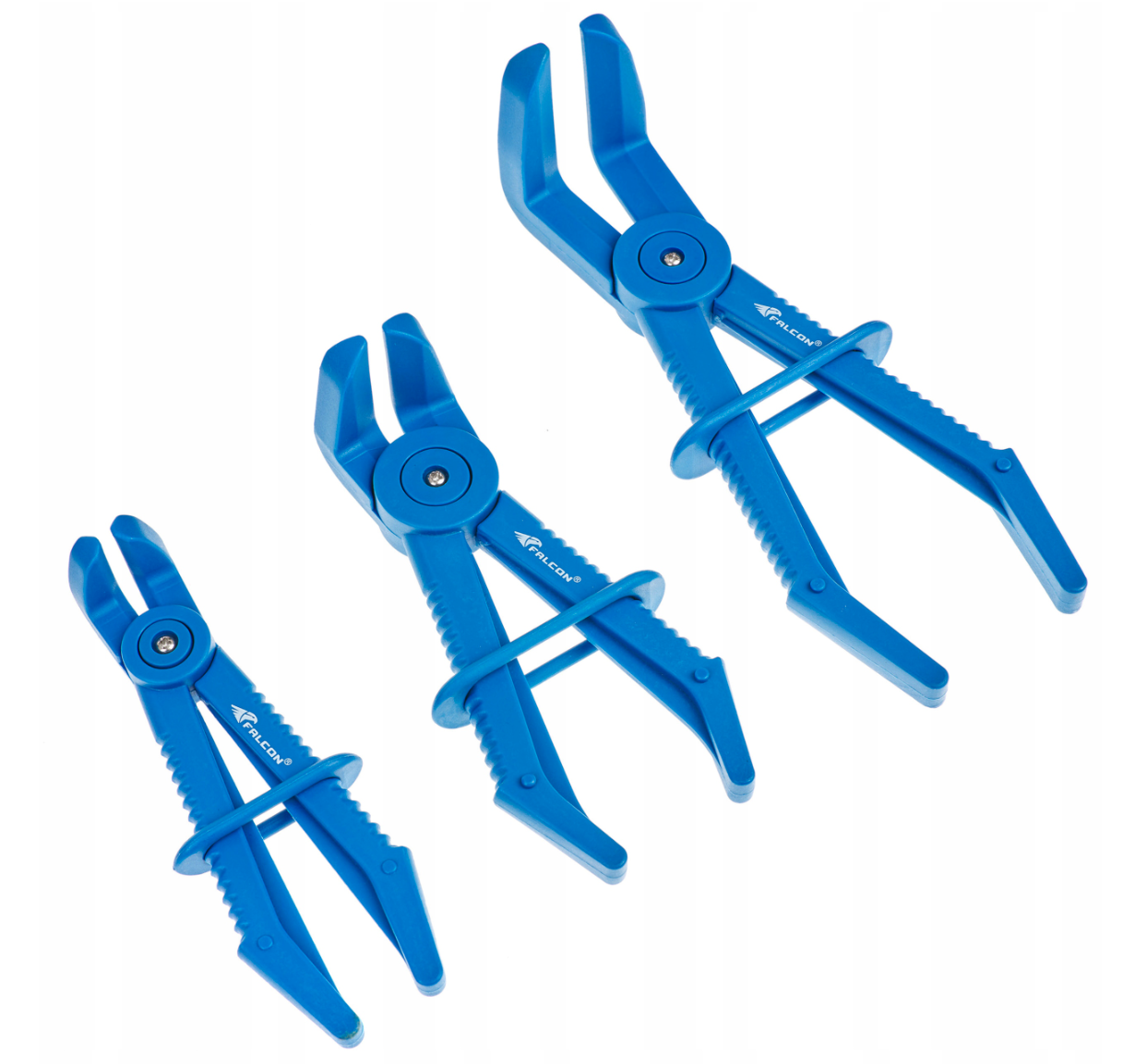 Затискачі для шлангів і патрубків з фіксаторами, діаметрами до 15/ 30/ 60 мм, набір, 3 шт. Falcon F02024, фото 1