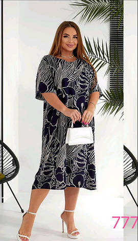 Сукня жіноча повномірна вільного пошиття зі штапеля прикрашена принтом. Розміри XL, 2XL, 3XL, 4XL, фото 2